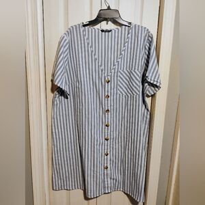 SHEIN Blue and White Pajama Dress Relaxed Fit